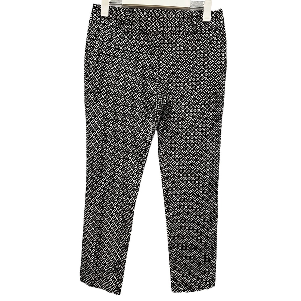 Ann Taylor Loft Julie Skinny Pants 4 Black White Geometric Quatrefoil Stretch